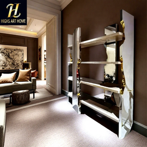 Phòng khách nhà sáng tạo kim loại bạc kệ sách văn phòng thiết kế tiên tiến phong cách Kệ sách gỗ rắn nhiều lớp hiển thị đứng - Product Image 1