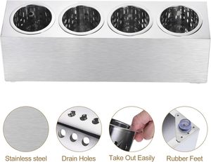 Durable 4-Grid Stainless Steel Utensil Organizer Commercial Flatware Stand - Product Image 3