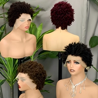 Promotion Letsfly : Perruque Afro Bouclée Sans Colle, Courte, Base Transparente, Densité 200%, Cheveux Humains, Lace Front 13x4, Vente en Gros à 24,6 $