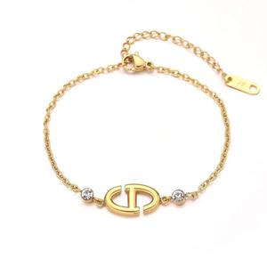 Pulsera con dijes para mujer, acero inoxidable, aleación de zinc, circonita chapada en oro, moda ortodoxa, diseño de letra Simple - Product Image 4