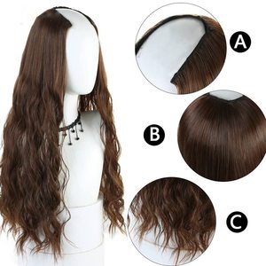 <span class=keywords><strong>Peluca</strong></span> Sintética Larga Lisa/Ondulada en Forma de U/Parte en U para Mujer, Extensiones de Cabello Falso Marrón Natural/Negro (2-33-9) - Product Image 3