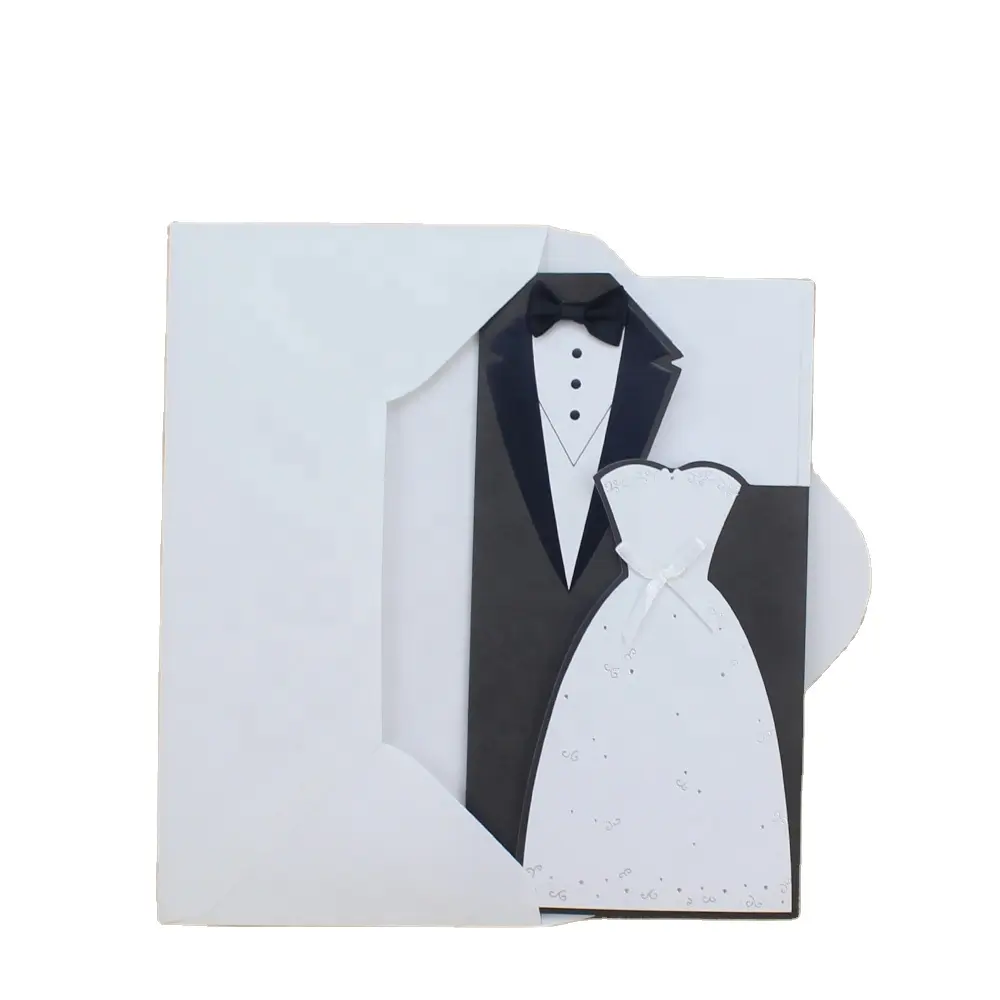 도매 <span class=keywords><strong>우아한</strong></span> 흰색과 검은 색 신부와 신랑 디자인 결혼식 초대 카드 포켓 감사합니다 카드