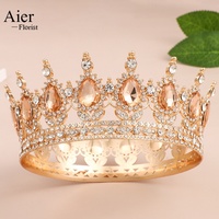 Couronne baroque ronde Aierflorist en alliage électroplaqué avec strass en quartz transparent pour bouquet d'anniversaire ou gâteau