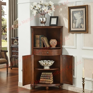 19.7"x19.7"x54.7" Cherry Solid Wood Tall with Drawer &amp; Sliding Doors Vintage <strong>White</strong> Ash <strong>Corner</strong> <strong>Cabinet</strong> for Bedroom Office - Product Image 2