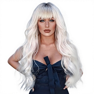 Peluca de fibra de seda de alta temperatura con flequillo y ondas grandes, cabello liso largo para chicas europeas y americanas, de fábrica transfronteriza. - Product Image 1