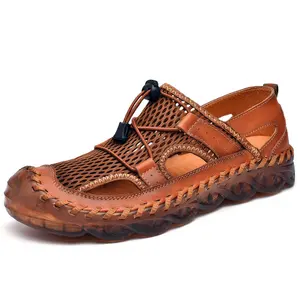 Sandales d'extérieur d'été en cuir véritable de style nouveau pour hommes