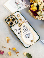 Funda de protección completa a prueba de golpes para Samsung Galaxy A06/A16/M35/M55/C55/A55/A35/A25 pulsera de cadena de perlas funda para teléfono móvil