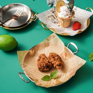Custom Logo 304 Stainless Steel Serving <strong>Trays</strong>/Plates - Gold Double-Handle for Snack, <strong>Candy</strong>, Fruit, Fried Chicken &amp; BBQ - Product Image 6