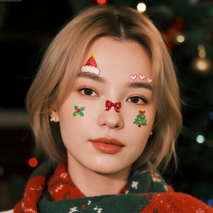 Tatouages Temporaires de Noël à Paillettes, Autocollants pour le Visage, Dessins Animés Frisky, Chapeau de Noël, Sapin de Noël, <span class=keywords><strong>Tatouage</strong></span> Imperméable pour le Visage, le Cou, le Bras - Product Image 4