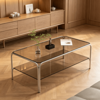 Table basse en verre et acier inoxydable pour salon, petit appartement, nouvelle table rectangulaire double couche haut de gamme, design de créateur, mobilier de maison