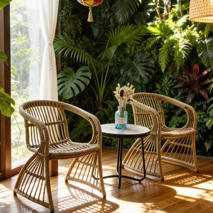 Conjunto de Muebles de Jardín para Balcón, Patio o Terraza, 3 Piezas, Mesa y Sillas de Mimbre Sintético Tejido a Mano, Resistentes a la Intemperie, con Cojines - Product Image 3
