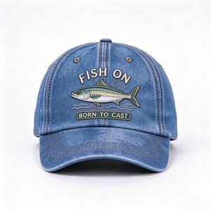 Casquette de baseball en jean délavé brodée 3D avec logo poisson et lettres, style papa, pour sports de plein air, ajustable, unisexe, hommes et femmes, vente en gros - Product Image 4