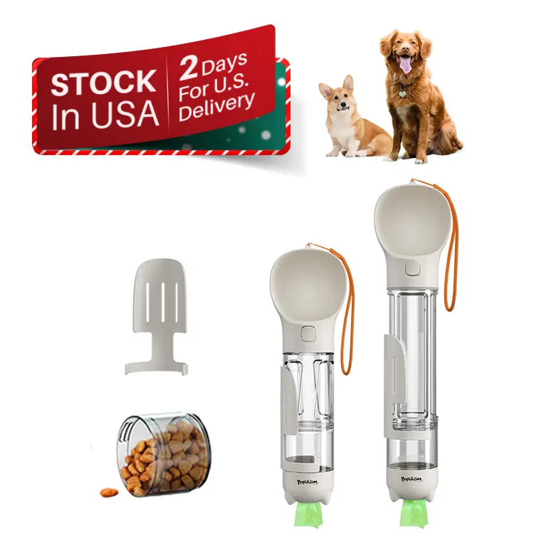 Portable 300ml Dog Water Plastic Bottle Pet Dog And Cat Travel Bowls& Feeder 4 In 1 Dispenser