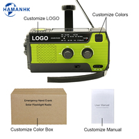 Radio portable solaire à manivelle AM/FM WB d'urgence avec batterie externe 4000 mAh, micro USB et lampe de poche SOS, alertes météo, en plastique