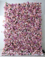 Décorations de mariage A25 Panneaux muraux de fleurs blanches, roses, violettes 5D personnalisés 8 pieds X 8 pieds Toile de fond murale de fleurs artificielles en soie