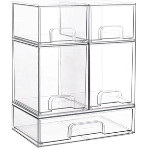 <strong>Stackable</strong> Transparent Make up Organizers Foldable <strong>Plastic</strong> Cosmetic Storage Box with Detachable <strong>Drawers</strong> for Desktop - Product Image 2
