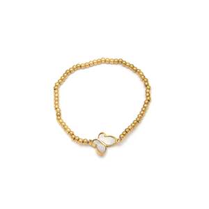 Pulsera de Moda con Cuentas, Acero Inoxidable 316L, Baño de Oro PVD, Dije de Corazón, Joyería Elástica - Product Image 1