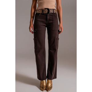 Pantalon cargo à jambe droite en marron - Product Image 5