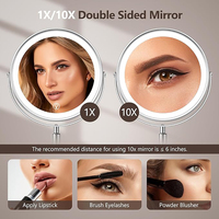 Miroir de salon miniature cosmétique rechargeable, réglable en hauteur, double face, grossissement 1x/10x, éclairage LED à 3 couleurs réglables, 8 pouces