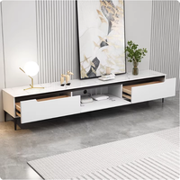 Meuble TV en bois de style panneau moderne et contemporain YQ avec plateau en pierre frittée facile à nettoyer pour salon, hôtel et petit appartement