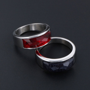 Stainless Steel Rings Geometric Faceted Stone Bezel Setting Unisex Fashion Jewelry Gift - Product Image 4