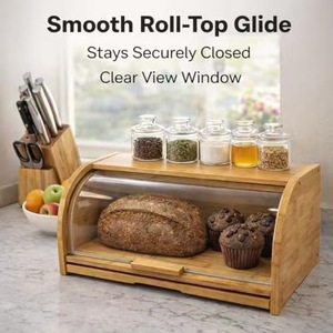 Caja de almacenamiento de pan de bambú con tapa transparente, organizador de encimera de cocina de gran capacidad para repostería y postres - Product Image 3