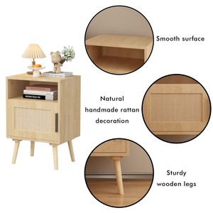 Modern Rattan Nightstand with Door Open Shelf and Solid Wood Legs Eco-Friendly Durable Bedroom Furniture for <b>Small</b> Spaces - Product Image 5