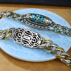 <span class=keywords><strong>Bracelet</strong></span> en perles Dzi tibétaines à neuf yeux et mantra à six caractères, turquoise, pour hommes - Product Image 5