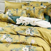 Ensemble de housse de couette en coton doux à 100% avec imprimé de fleurs et d'oiseaux de style jardin chinois, design réversible bleu paon, ensemble de literie 3 pièces