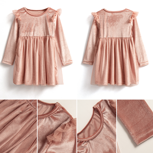 Abito Bambina Morbido Elastico Velluto <span class=keywords><strong>Tulle</strong></span> Maniche Farfalla Balze Natale Compleanno Matrimonio Festa Dama Onore Principessa - Product Image 3