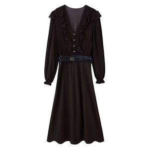KAR & OT ZA 2025 autunno/inverno nuovo arrivo abito <span class=keywords><strong>Midi</strong></span> a maniche lunghe con 8372021 Patchwork di cintura - Product Image 1
