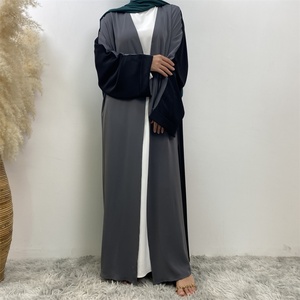 1438 #   Abaya ouverte populaire pour femme, modèle 2025, en tissu Nida lisse et élégant, design bicolore, manches amples, dos noir. - Product Image 2