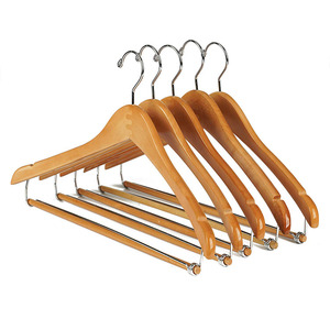 Cintre en <span class=keywords><strong>bois</strong></span> de couleur naturelle avec barre de verrouillage pour le bureau et le salon, pour costumes et vêtements - Product Image 1