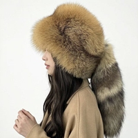 Chapeau d'hiver de luxe en vraie fourrure de renard avec queue pour femme, taille adulte, bonnet chaud en peluche – Utilisation quotidienne pour le cyclisme et le ski, ODM