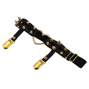 Ceinture de jarret <span class=keywords><strong>en</strong></span> cuir cloutée avec rivets <span class=keywords><strong>en</strong></span> forme de cœur dorés, style Punk Goth Harajuku, faite à la main, accessoire de mode, <span class=keywords><strong>chaîne</strong></span> de <span class=keywords><strong>cheville</strong></span> - Product Image 6
