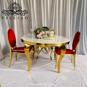 Cổ điển khách sạn bên sự kiện đồ nội thất Trắng <span class=keywords><strong>MDF</strong></span> Top vàng thép không gỉ vòng bàn ăn - Product Image 4