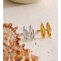 Bague ajustable en acier inoxydable plaqué or JINYOU 5677, double ovale et zircon cubique, pour les fêtes