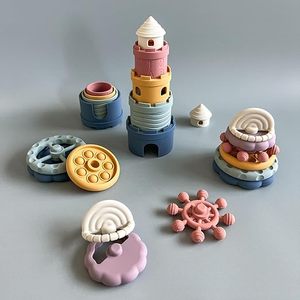 실리콘 부드러운 성 빌딩 블록 교육 치아 쌓기 Teether 아기 스태커 장난감 세트 - Product Image 3