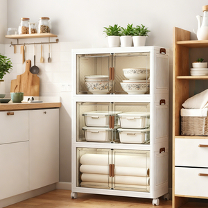 <strong>Large</strong> capacity <strong>Storage</strong> Cabinet Transparent Door <strong>Plastic</strong> <strong>Storage</strong> Cabinet <strong>Storage</strong> <strong>Container</strong> Kitchen Folding Cabinet - Product Image 2