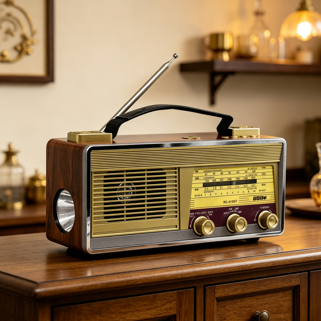 Estyle OEM Custom CE Certified Vintage Retro Plastic AM/FM 2 Band Portable USB TF MP3 Player Emergency Flashlight Radio