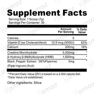 Amaz OEM Créatine HMB en poudre avec BioPerine, sans saveur, 210g, pour la récupération après l'entraînement et la croissance musculaire - Product Image 4