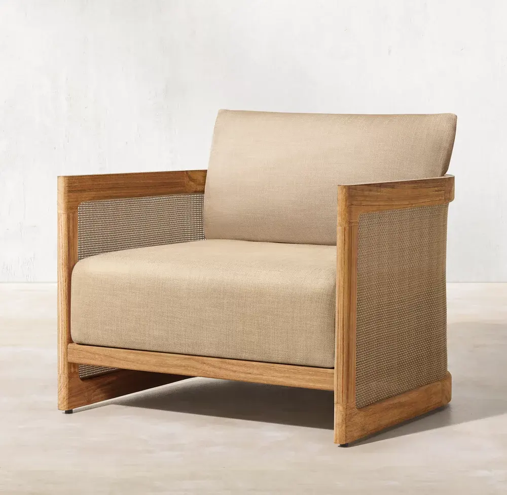 New Luxury Terrace Garden Teak Leisure Chair Set Teak Outdoor Furniture Rattan Single Person Sofa