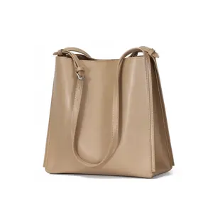 Fashion Large Capacity Bucket Solid Color Ladies Shoulder Bags Tas Kulit Sapi Soft Cowhide Genuine Leather Women Handbags 2024