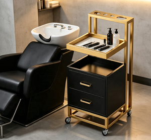 Gold Metal Salon Trolley Storage <b>Cart</b> with Drawers Rolling Barber Shop Utility Cabinet - Product Image 3