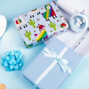 Rollo de Papel Ecológico para Regalos y Manualidades, con Diseño de Llamas y Cactus Arcoíris, Recubrimiento de PE de Doble Cara, Reciclable, 100GSM - Product Image 3