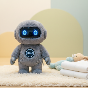 Peluche Mascotte Personalizzato <span class=keywords><strong>Gufo</strong></span> Robotico <span class=keywords><strong>Blu</strong></span> con Logo Stampato in 3D, Bambola Morbida in Cotone OEM ODM - Product Image 3