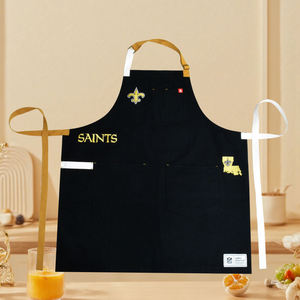 Black Contrast Strap <b>Cooking</b> <b>Apron</b> 3D Letter Embroidery Multi Pockets Washable Work <b>Apron</b> - Product Image 2
