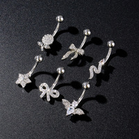 Shuangshuo Vente en gros de piercing de nombril en acier inoxydable à filetage externe avec zircon pour femme, bijoux de corps