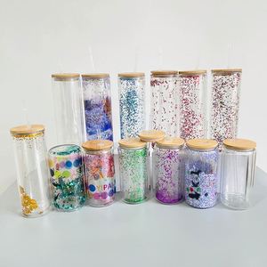 20Oz <b>Mugs</b> With Bamboo Lid and Straw <b>Double</b> <b>Wall</b> Skinny Tumbler Sublimation 12Oz Snow Globe Glass Cup - Product Image 1