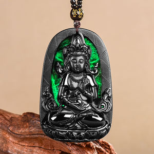 Pendentif Tara en jadéite noire naturelle, bouddhisme, UNISEXE, style chinois, design original, cadeau avec certificat d'évaluation C206 - Product Image 2